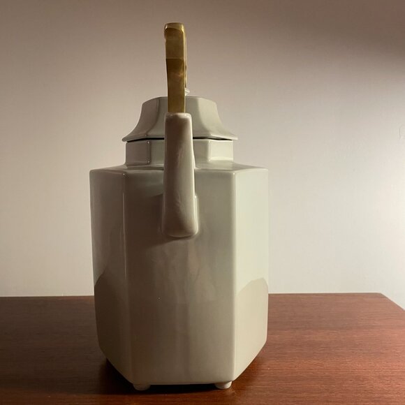 Mikasa Green Grey Hexagon Shaped Tea Pot Brass Handle Vintage 🫖 Théière Cafete - Picture 6 of 6